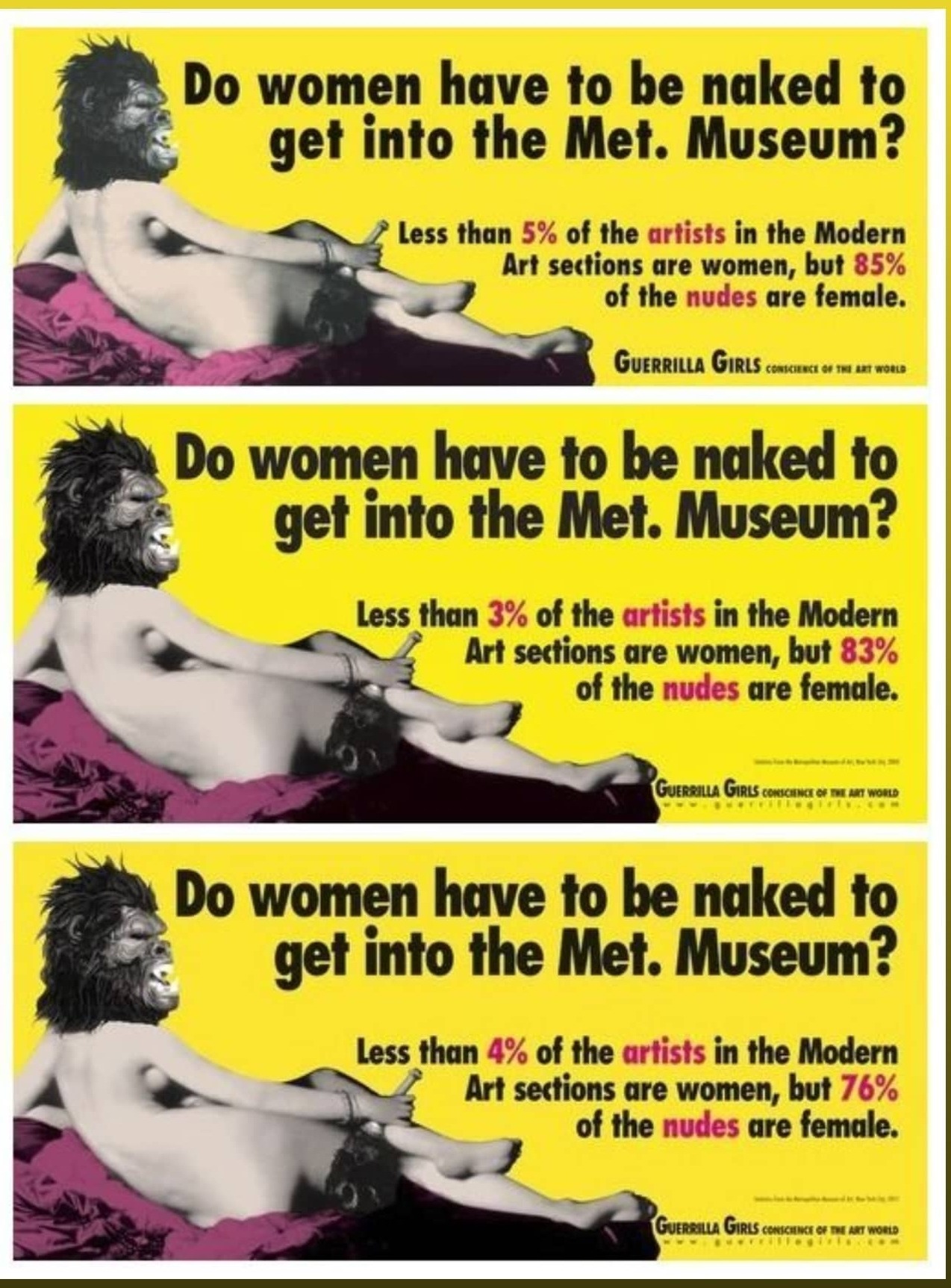 A poster from a feminist ad campaign: Do women have to be naked to get into the Met. Museum?